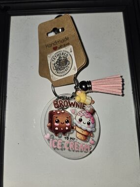Handmade Pink Tassel 'You're the Brownie to My Ice Cream' Keyring
